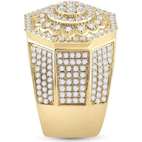 GND 14K Yellow Gold Octagon Cluster Statement Ring with Pave and Prong Set Round Diamonds – 3.5 Total Carat Weight