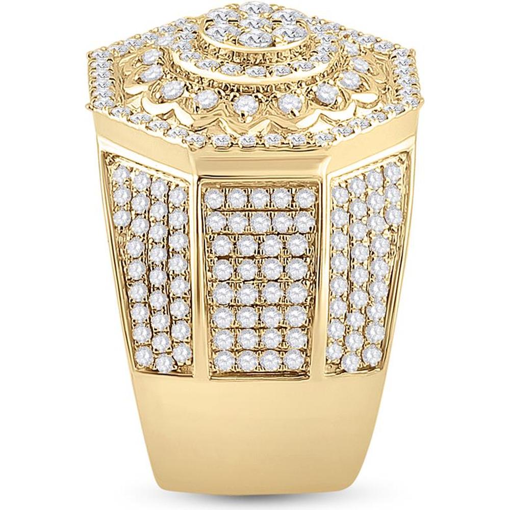 GND 14K Yellow Gold Octagon Cluster Statement Ring with Pave and Prong Set Round Diamonds – 3.5 Total Carat Weight