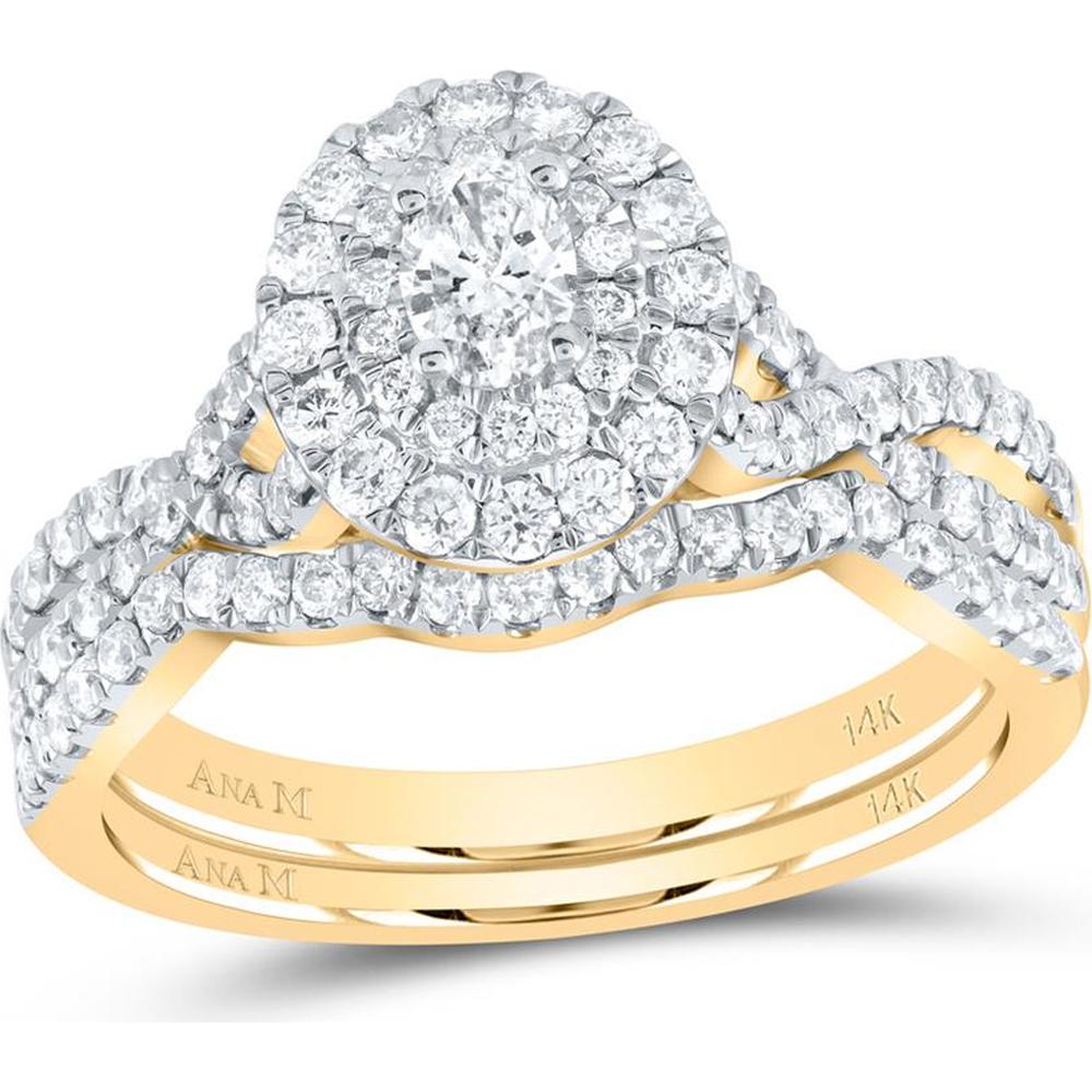GND 14K Yellow Gold Oval Diamond Halo Bridal Wedding Ring Set – 1 Carat Total Diamond Weight