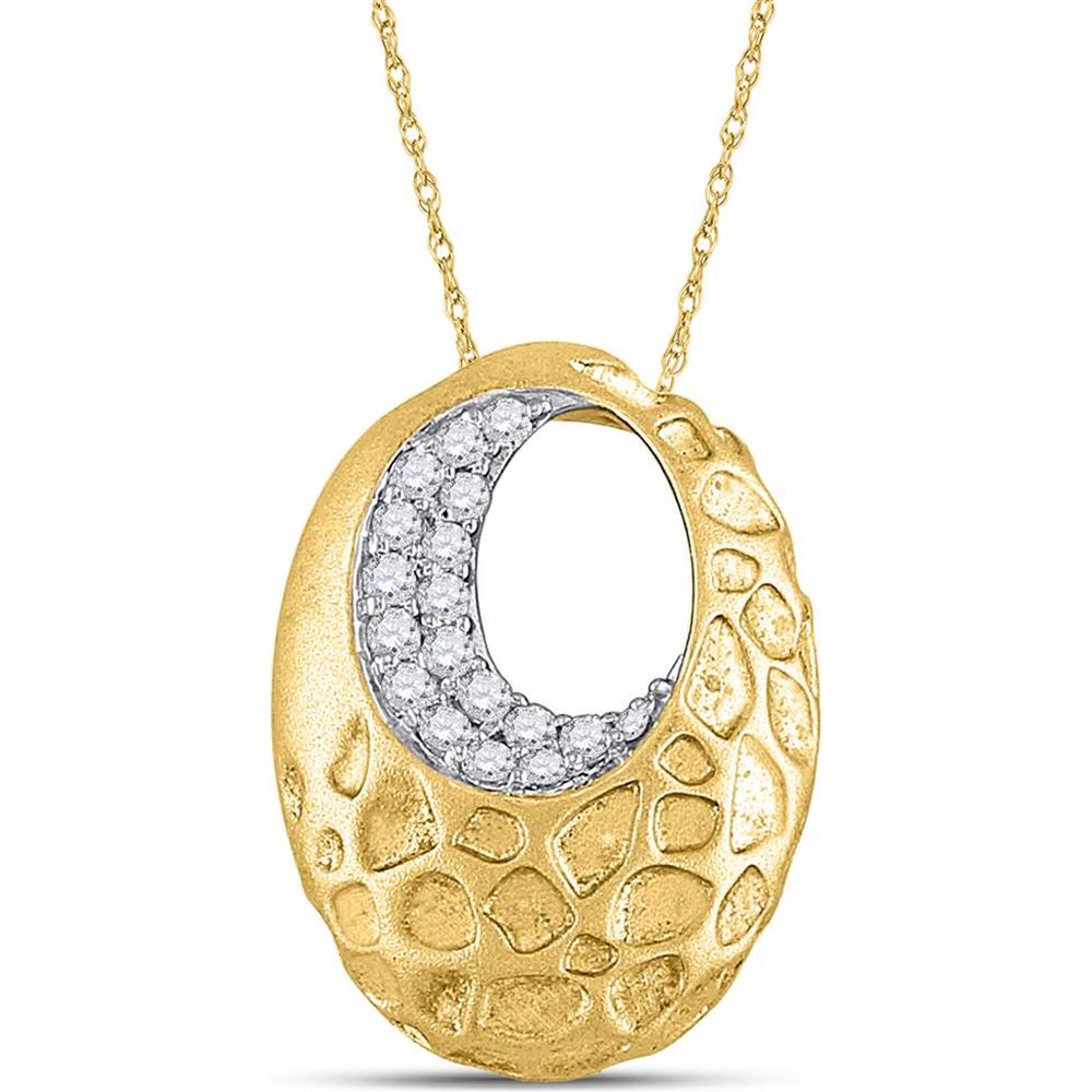 GND 14K Yellow Gold Oval Pendant with Round Diamond Crescent Moon - 1/6 Carat Total Diamond Weight