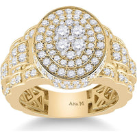 GND 14K Yellow Gold Oval Ring with Prong-Set Round Diamonds - 2.75 Carat Total Diamond Weight