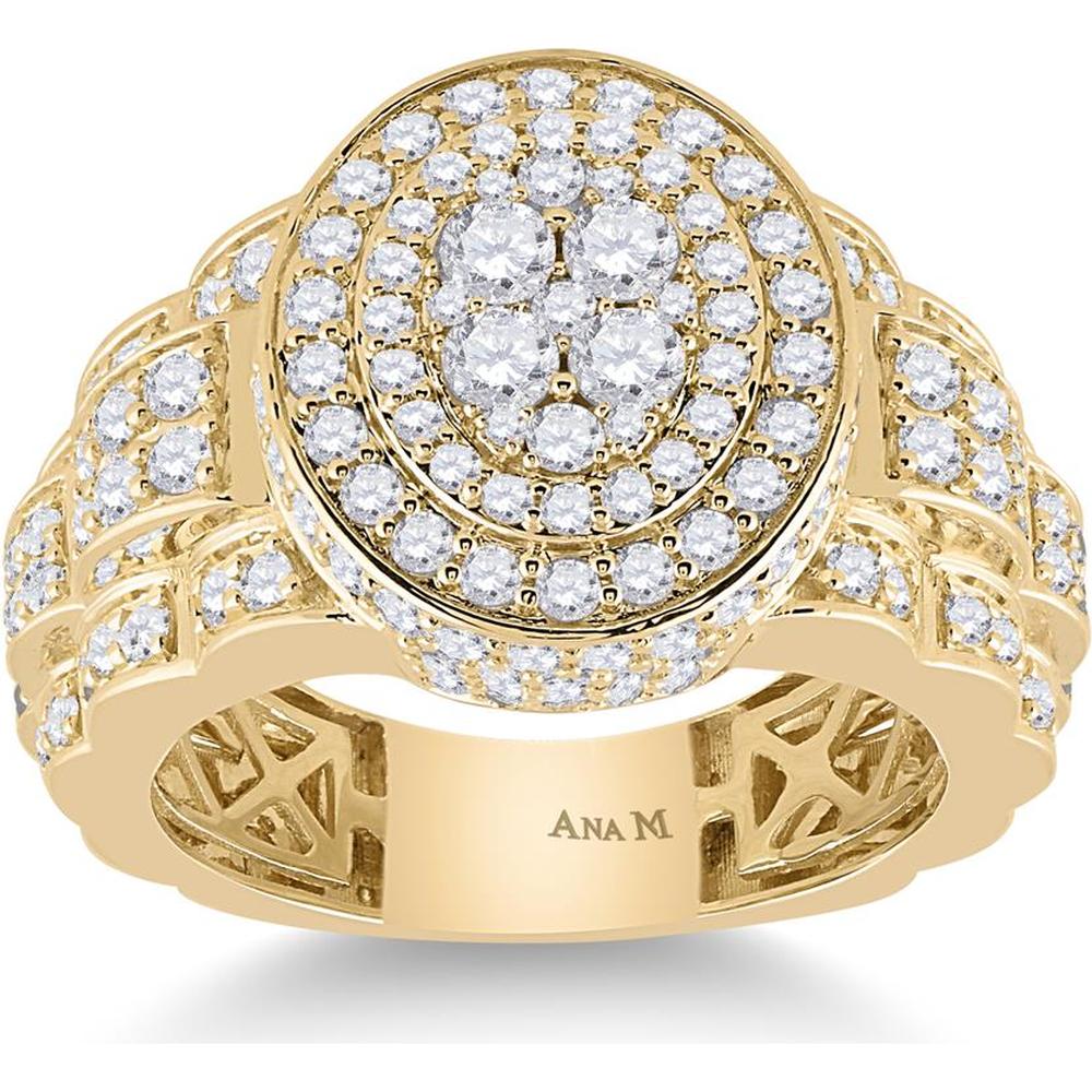 GND 14K Yellow Gold Oval Ring with Prong-Set Round Diamonds - 2.75 Carat Total Diamond Weight