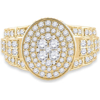 GND 14K Yellow Gold Oval Ring with Prong-Set Round Diamonds - 2.75 Carat Total Diamond Weight