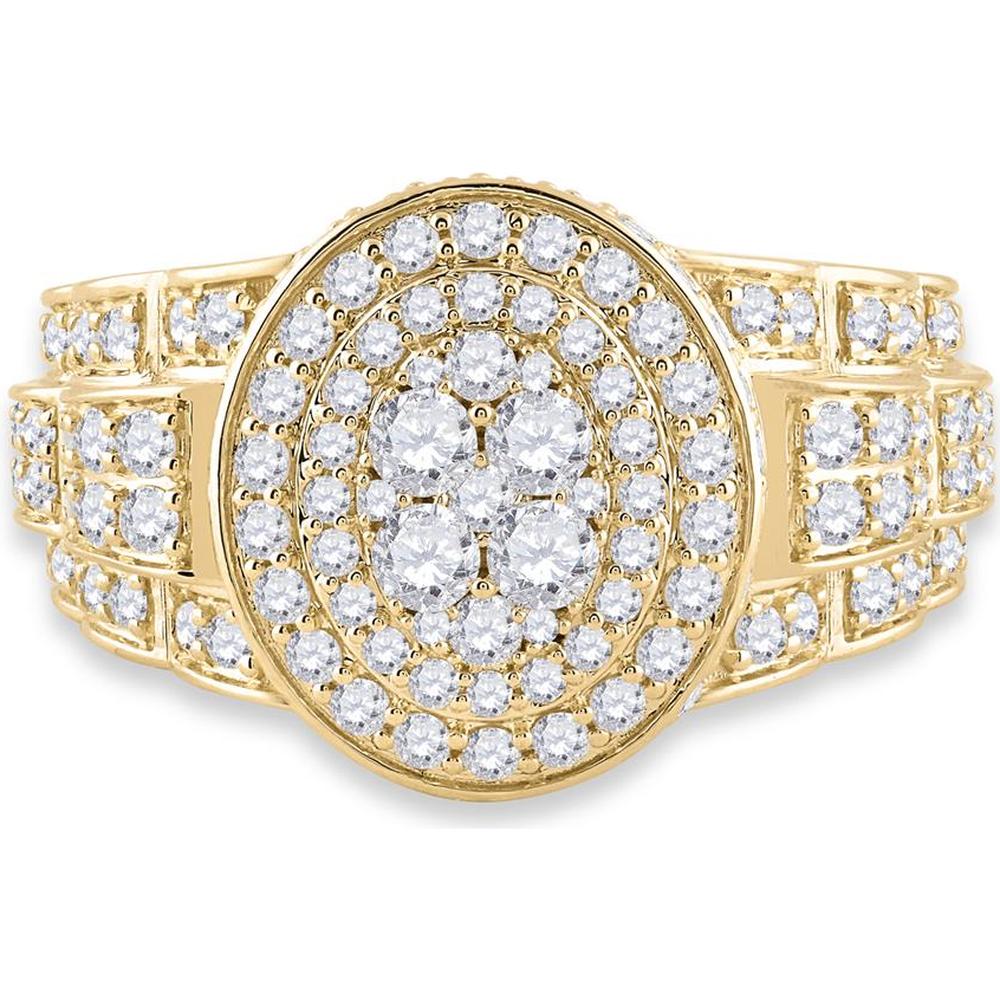 GND 14K Yellow Gold Oval Ring with Prong-Set Round Diamonds - 2.75 Carat Total Diamond Weight