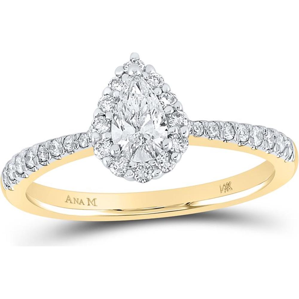 GND 14K Yellow Gold Pear-Shaped Diamond Halo Engagement Ring - 5/8 Carat Total Diamond Weight