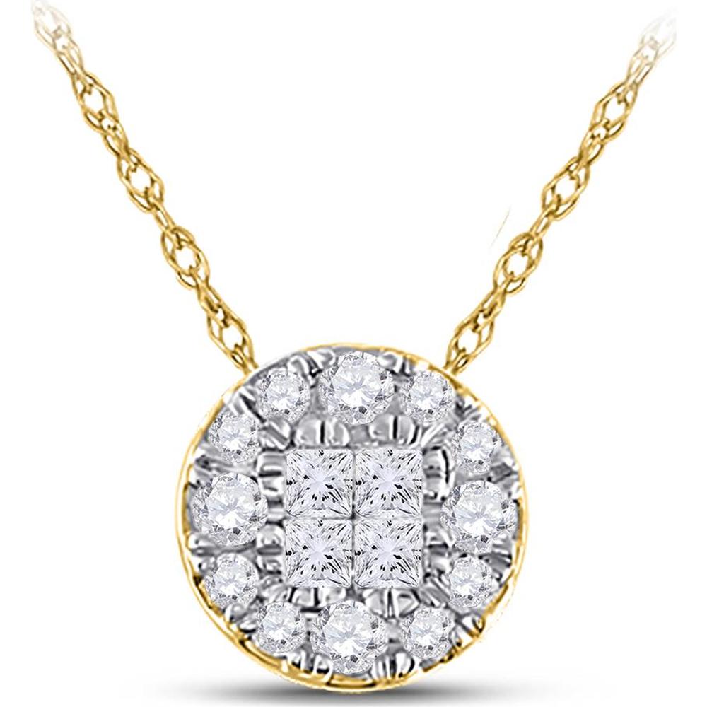 GND 14K Yellow Gold Pendant with Invisible-Set Princess and Pave-Set Round Diamonds - 1/4 Total Carat Weight