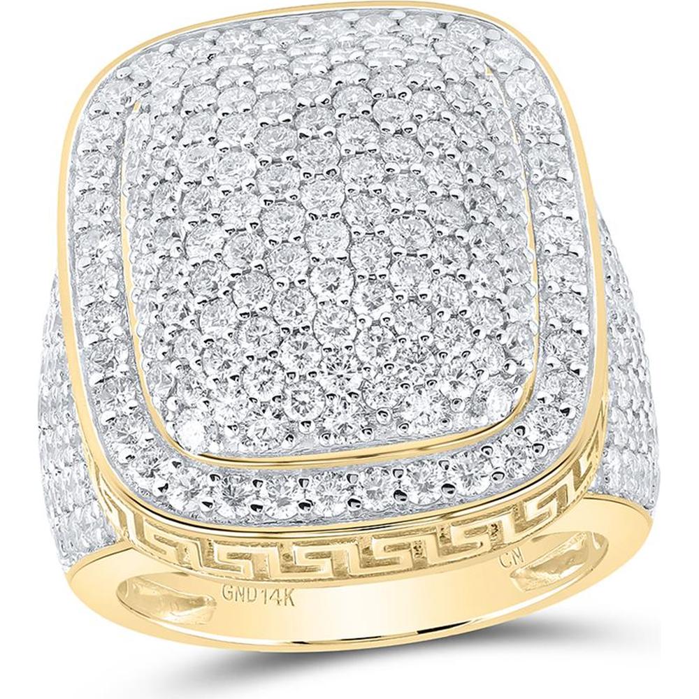 GND 14K Yellow Gold Pillow Cluster Ring with Prong-Set Round Diamonds - 5 Carat Total Diamond Weight