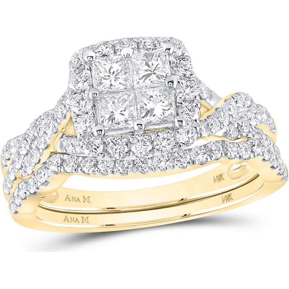 GND 14K Yellow Gold Princess and Round Diamond Bridal Wedding Ring Set - 1.5 Carat Total Carat Weight