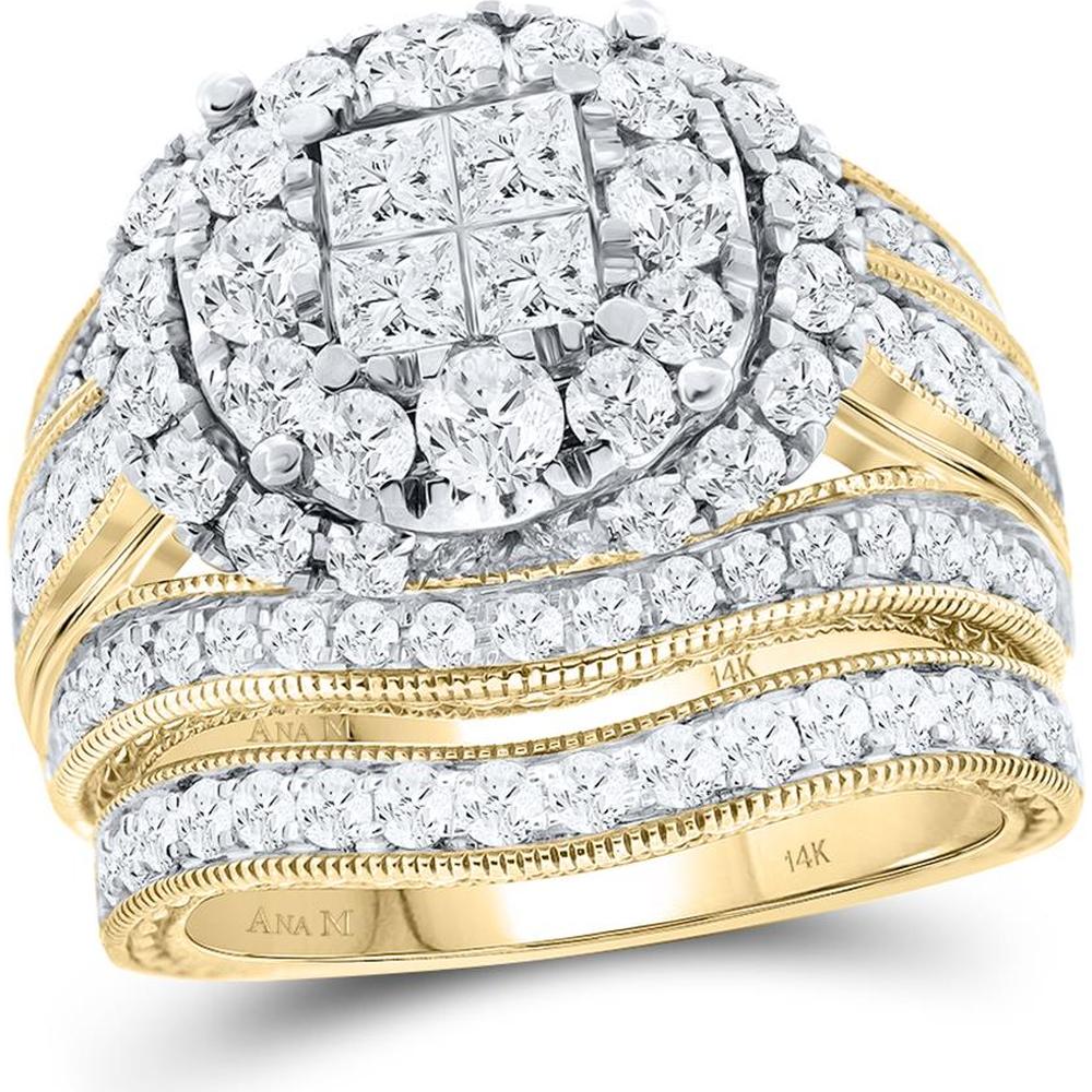 GND 14K Yellow Gold Princess and Round Diamond Bridal Wedding Ring Set - 2.5 Carat Total Diamond Weight
