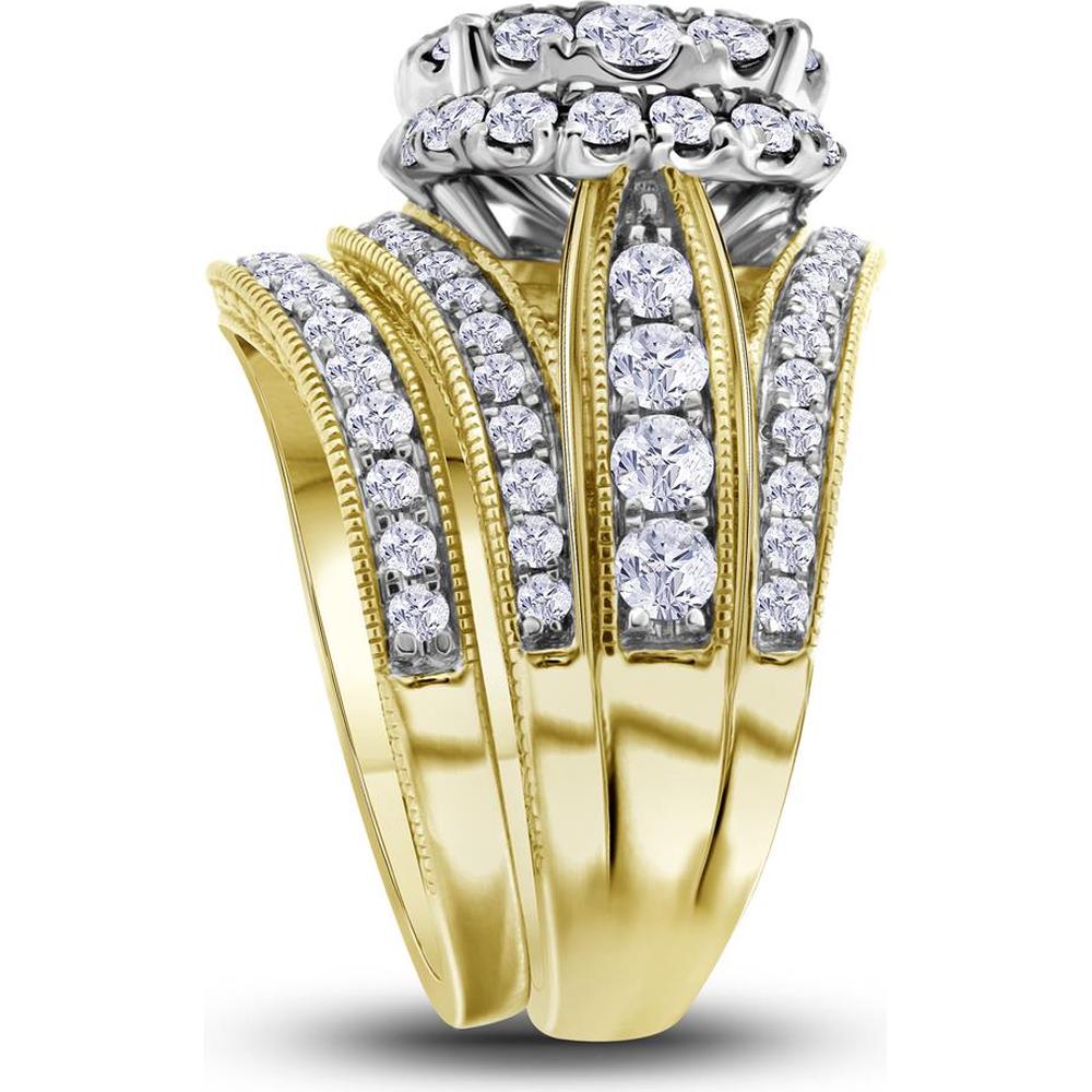 GND 14K Yellow Gold Princess and Round Diamond Bridal Wedding Ring Set - 2.5 Carat Total Diamond Weight