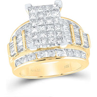 GND 14K Yellow Gold Princess-Cut Diamond Cluster Bridal Engagement Ring with Channel-Set Baguette and Round Diamonds - 3.00 Carat Total Diamond Weight
