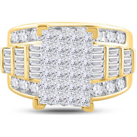 GND 14K Yellow Gold Princess-Cut Diamond Cluster Bridal Engagement Ring with Channel-Set Baguette and Round Diamonds - 3.00 Carat Total Diamond Weight