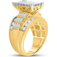 GND 14K Yellow Gold Princess-Cut Diamond Cluster Bridal Engagement Ring with Channel-Set Baguette and Round Diamonds - 3.00 Carat Total Diamond Weight