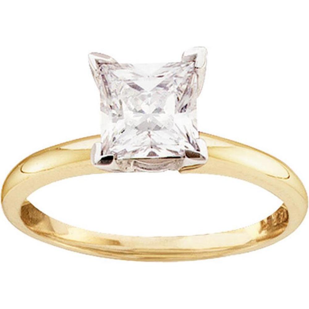 GND 14K Yellow Gold Princess Cut Diamond Solitaire Bridal Ring - 0.50 Carat Certified