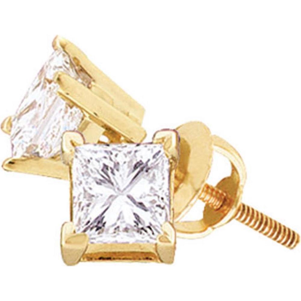 GND 14K Yellow Gold Princess Cut Diamond Solitaire Earrings with Screw-Backs - 0.47 Carat Total Diamond Weight
