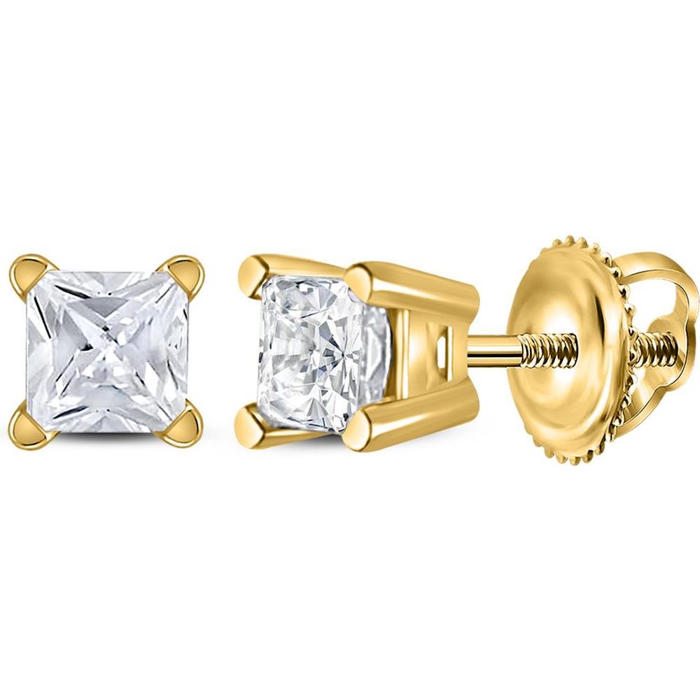 GND 14K Yellow Gold Princess Cut Diamond Solitaire Stud Earrings - 3/8 Total Carat Weight