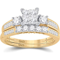 GND 14K Yellow Gold Princess Diamond Bridal Wedding Ring Set with 1.00 Carat Total Diamond Weight