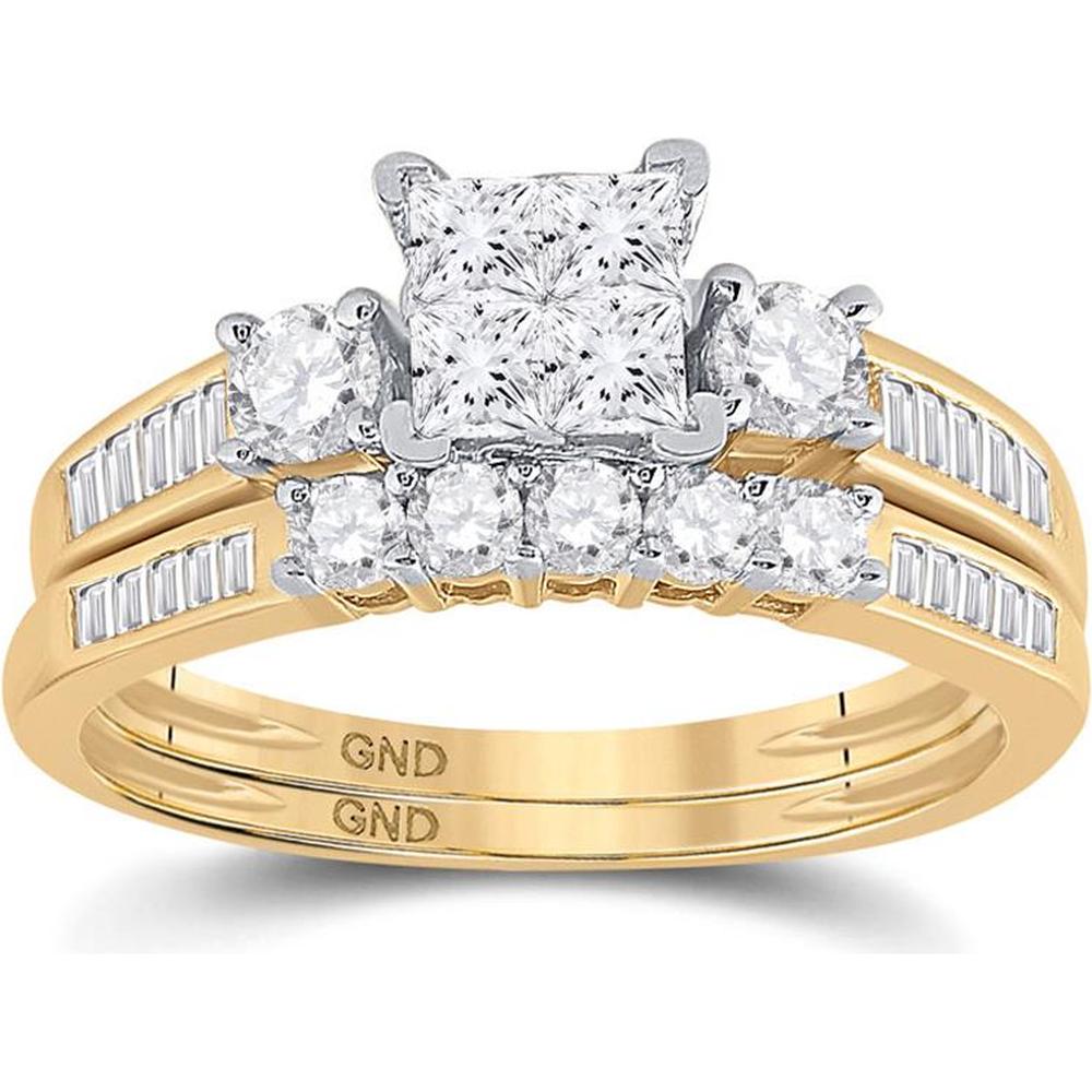 GND 14K Yellow Gold Princess Diamond Bridal Wedding Ring Set with 1.00 Carat Total Diamond Weight