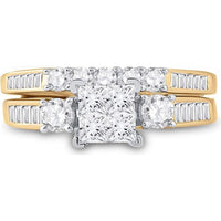 GND 14K Yellow Gold Princess Diamond Bridal Wedding Ring Set with 1.00 Carat Total Diamond Weight