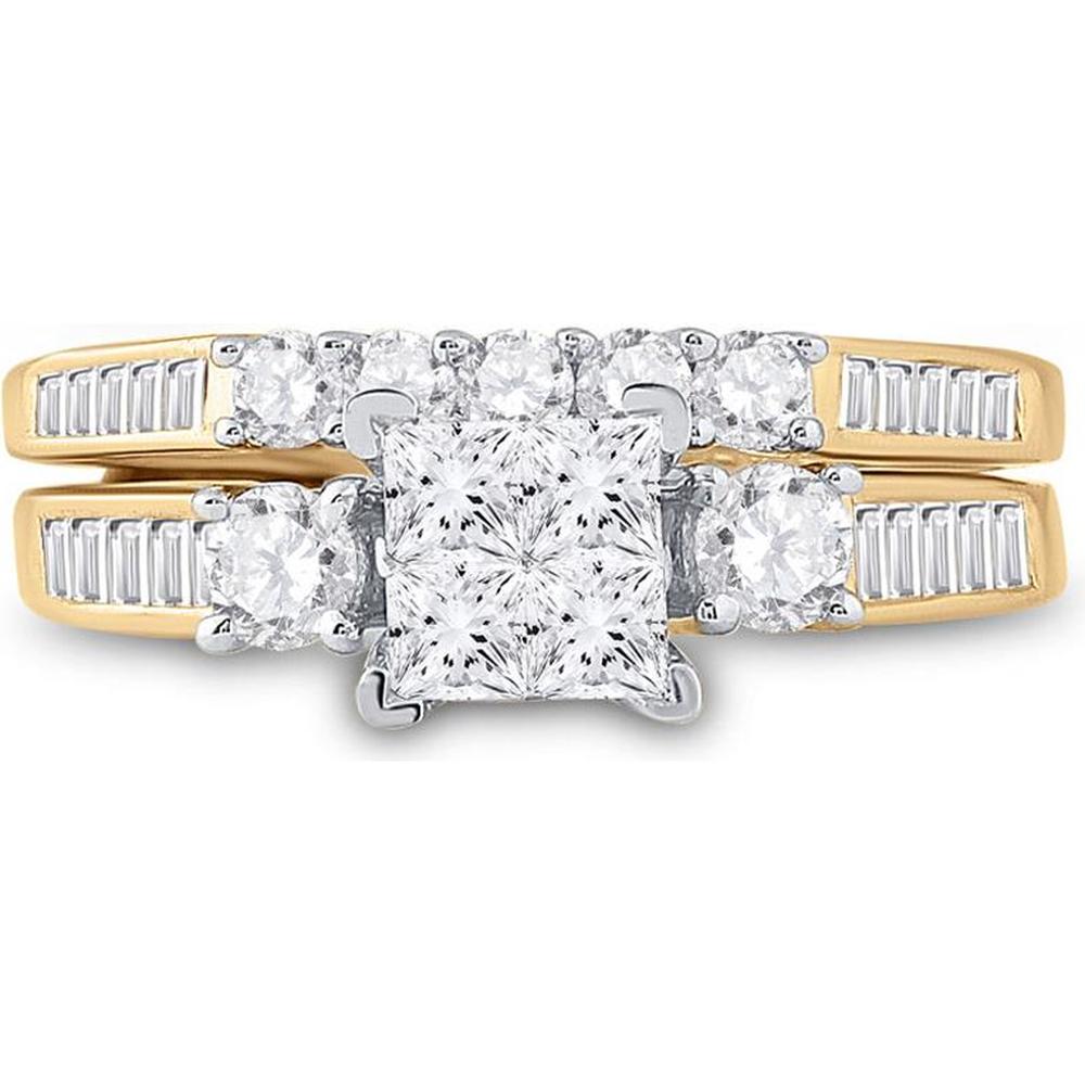 GND 14K Yellow Gold Princess Diamond Bridal Wedding Ring Set with 1.00 Carat Total Diamond Weight