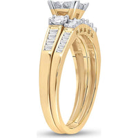 GND 14K Yellow Gold Princess Diamond Bridal Wedding Ring Set with 1.00 Carat Total Diamond Weight