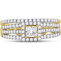 GND 14K Yellow Gold Princess Diamond Bridal Wedding Ring Set with Prong-Set Round Diamonds - 1.03 Carat Total Diamond Weight