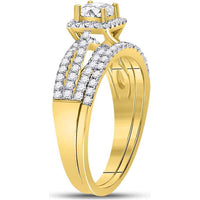GND 14K Yellow Gold Princess Diamond Bridal Wedding Ring Set with Prong-Set Round Diamonds - 1.03 Carat Total Diamond Weight