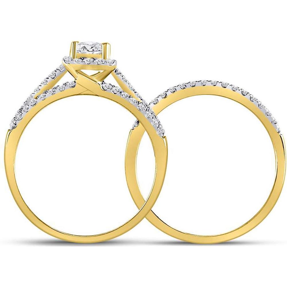 GND 14K Yellow Gold Princess Diamond Bridal Wedding Ring Set with Prong-Set Round Diamonds - 1.03 Carat Total Diamond Weight