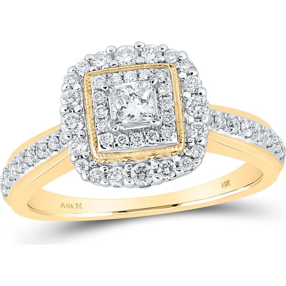 GND 14K Yellow Gold Princess Diamond Halo Bridal Engagement Ring with 0.20 Carat Center and 0.42 Carat Round Diamond Accents - 5/8 Total Carat Weight