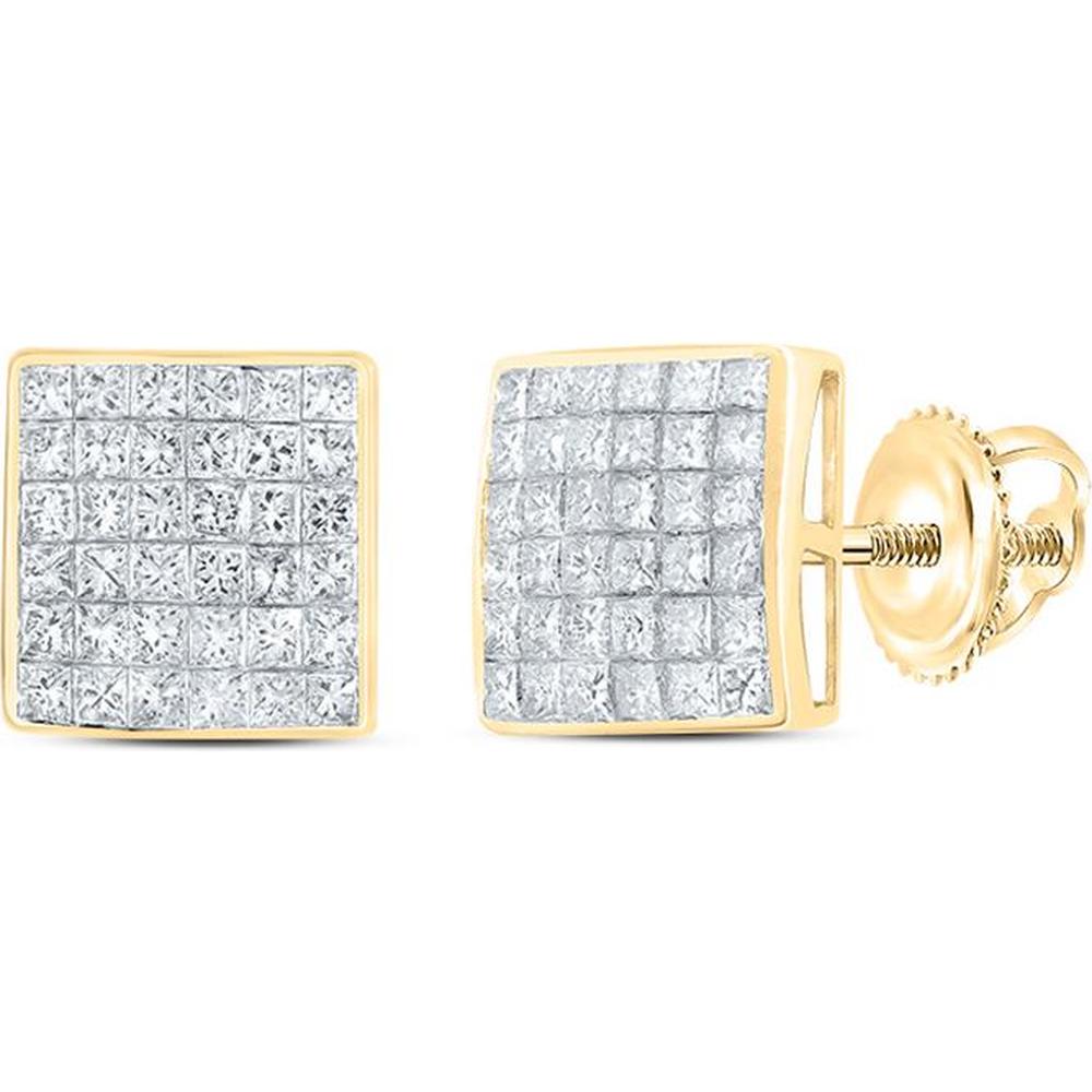 GND 14K Yellow Gold Princess Diamond Square Stud Earrings with Invisible-Set 5/8 Carat Total Diamond Weight