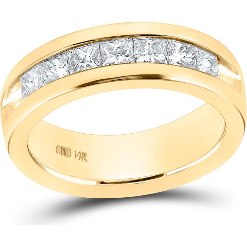 GND 14K Yellow Gold Princess Diamond Wedding Band Ring with Channel-Set 1.5 Carat Total Carat Weight