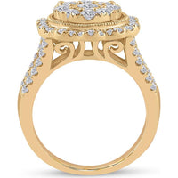 GND 14K Yellow Gold Round and Baguette Diamond Flower Cluster Ring – 1-5/8 Carat Total Diamond Weight