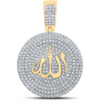 GND 14K Yellow Gold Round Diamond Allah Islam Circle Charm Pendant with Pave-Set Diamonds – 2.80 Carat Total Diamond Weight