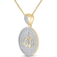GND 14K Yellow Gold Round Diamond Allah Islam Circle Charm Pendant with Pave-Set Diamonds – 2.80 Carat Total Diamond Weight