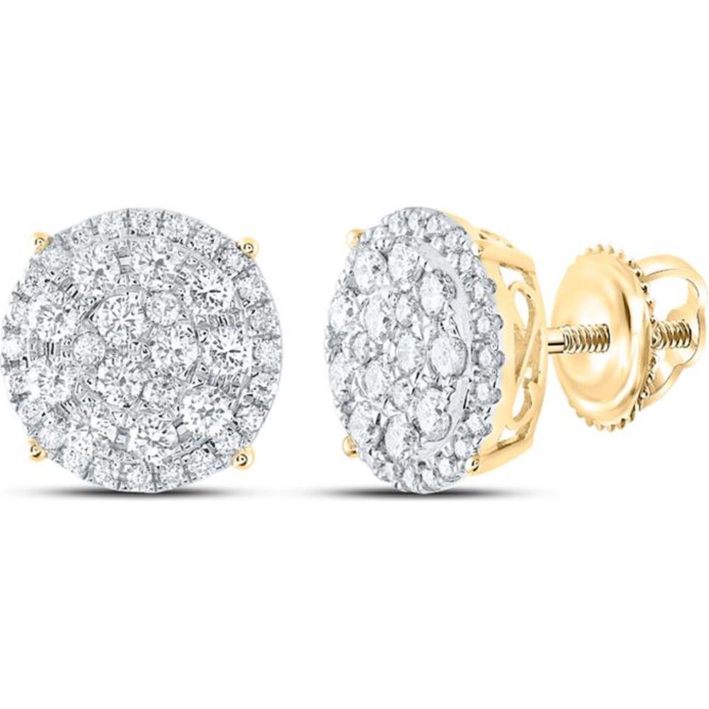 GND 14K Yellow Gold Round Diamond Circle Cluster Stud Earrings - 2.02 Carat Total Diamond Weight