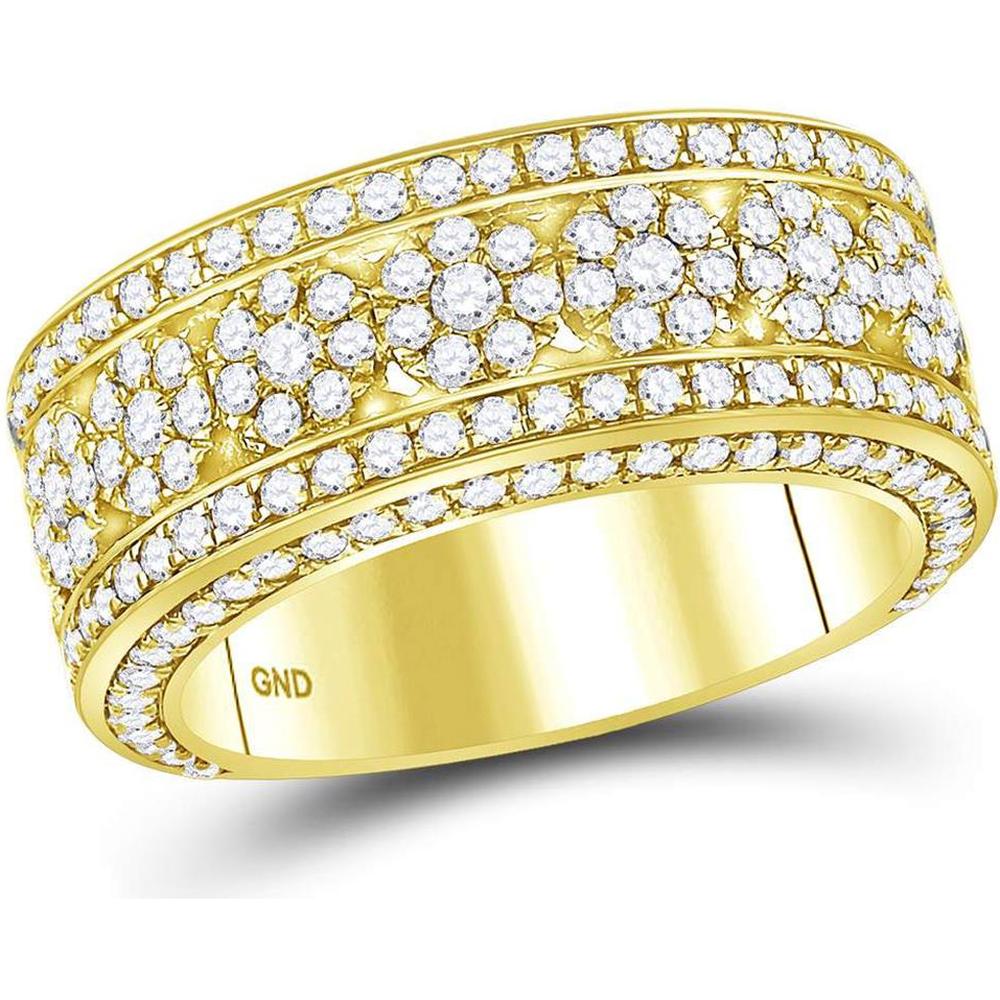 GND 14K Yellow Gold Round Diamond Cluster Band Ring with Prong-Set Diamonds – 2-5/8 Total Carat Weight