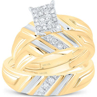 GND 14K Yellow Gold Round Diamond Cluster Matching Wedding Ring Set - 0.25 Carat Total Diamond Weight
