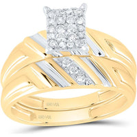 GND 14K Yellow Gold Round Diamond Cluster Matching Wedding Ring Set - 0.25 Carat Total Diamond Weight