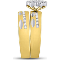 GND 14K Yellow Gold Round Diamond Cluster Matching Wedding Ring Set – 0.76 Carat Total Diamond Weight