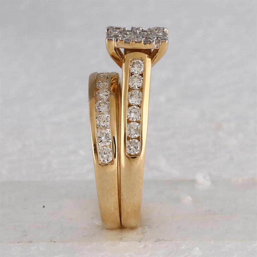 GND 14K Yellow Gold Round Diamond Cluster Matching Wedding Ring Set with Channel-Set Diamonds - 1-3/4 Total Carat Weight