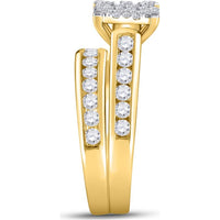 GND 14K Yellow Gold Round Diamond Cluster Matching Wedding Ring Set with Channel-Set Diamonds - 1-3/4 Total Carat Weight