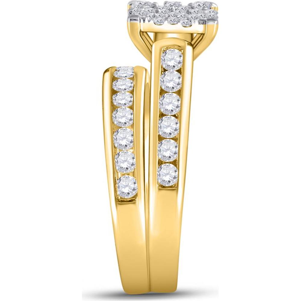 GND 14K Yellow Gold Round Diamond Cluster Matching Wedding Ring Set with Channel-Set Diamonds - 1-3/4 Total Carat Weight