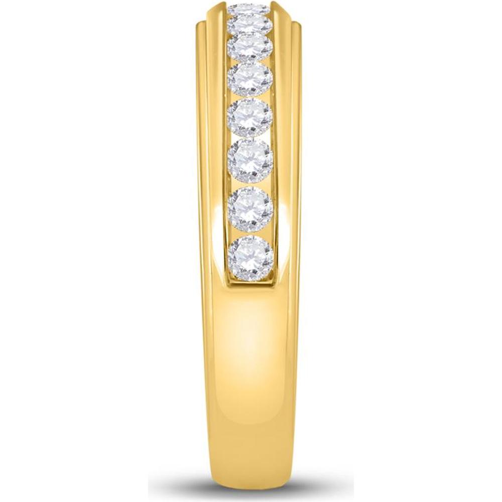 GND 14K Yellow Gold Round Diamond Cluster Matching Wedding Ring Set with Channel-Set Diamonds - 1-3/4 Total Carat Weight