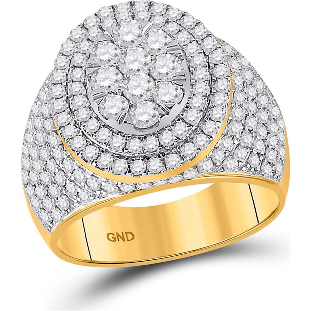GND 14K Yellow Gold Round Diamond Cluster Ring with 2.5 Carat Total Diamond Weight