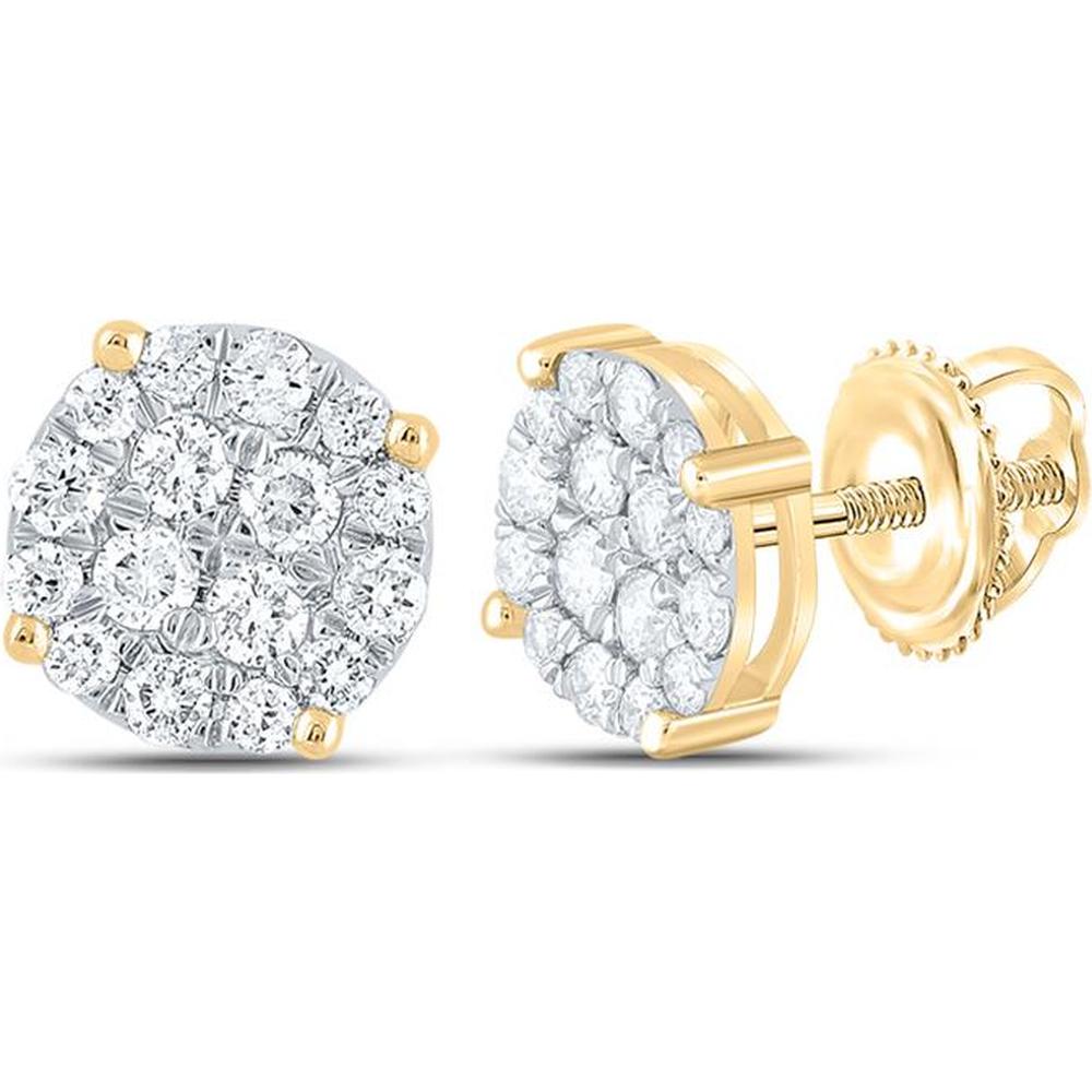 GND 14K Yellow Gold Round Diamond Cluster Stud Earrings - 0.49 Carat Total Diamond Weight