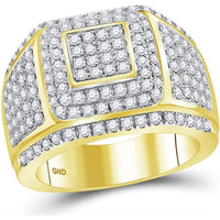 GND 14K Yellow Gold Round Diamond Cushion Cluster Ring with 2-1/2 Total Carat Weight