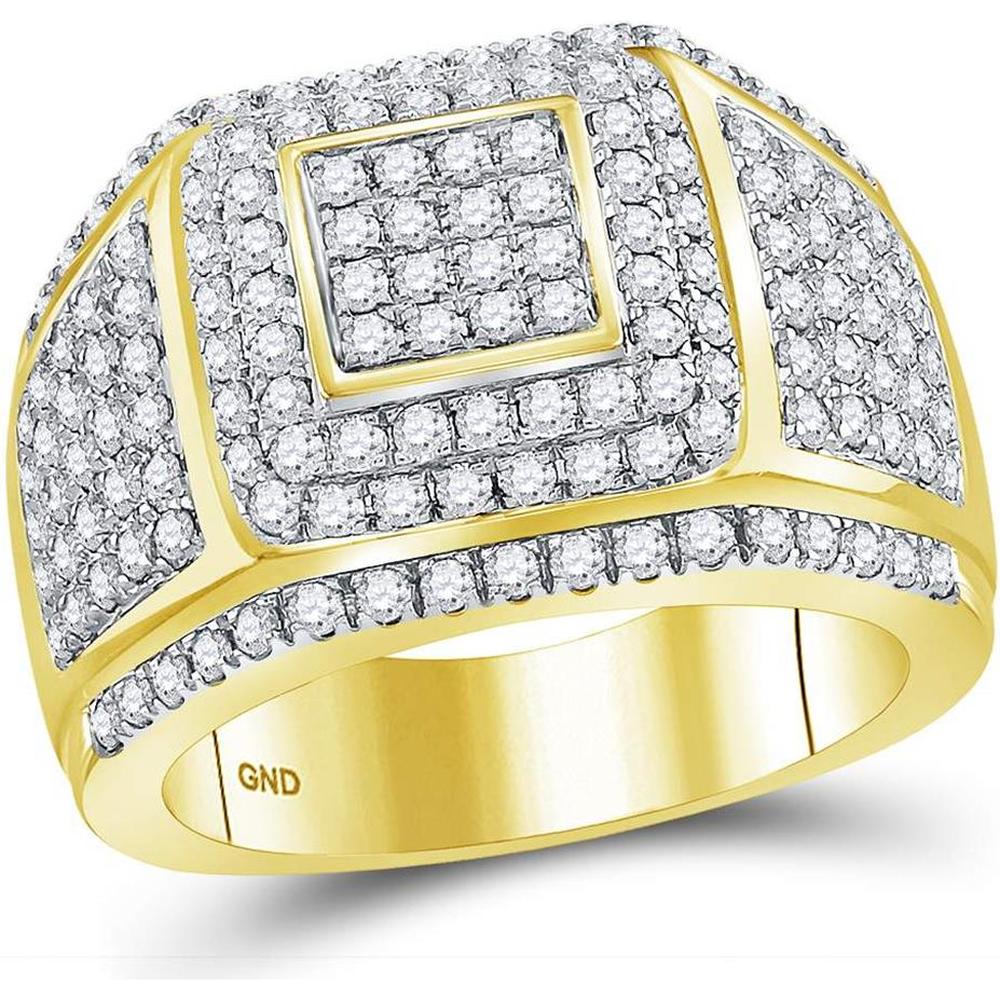 GND 14K Yellow Gold Round Diamond Cushion Cluster Ring with 2-1/2 Total Carat Weight