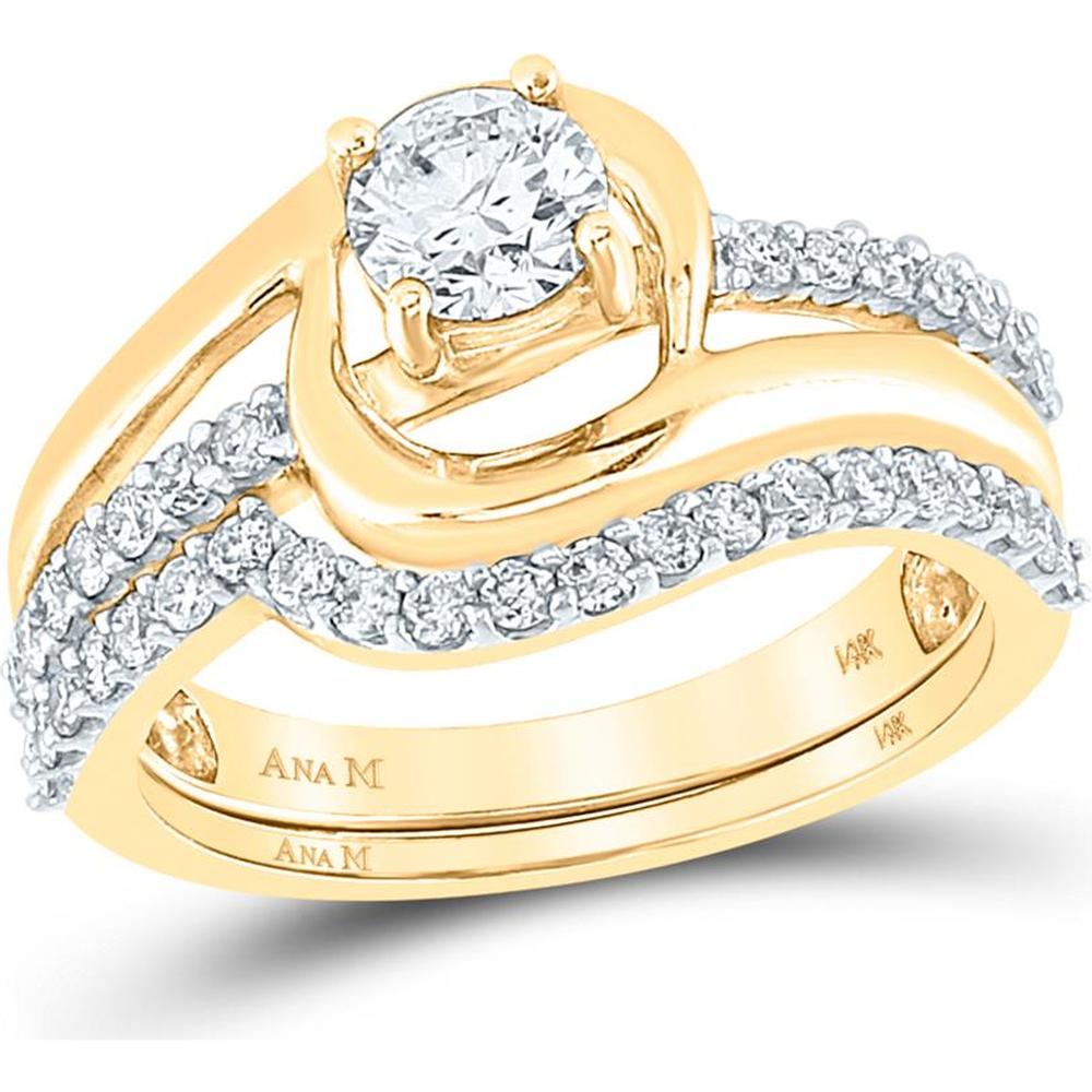 GND 14K Yellow Gold Round Diamond Elevated Bridal Wedding Ring Set – 1.00 Carat Total Diamond Weight