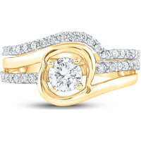 GND 14K Yellow Gold Round Diamond Elevated Bridal Wedding Ring Set – 1.00 Carat Total Diamond Weight