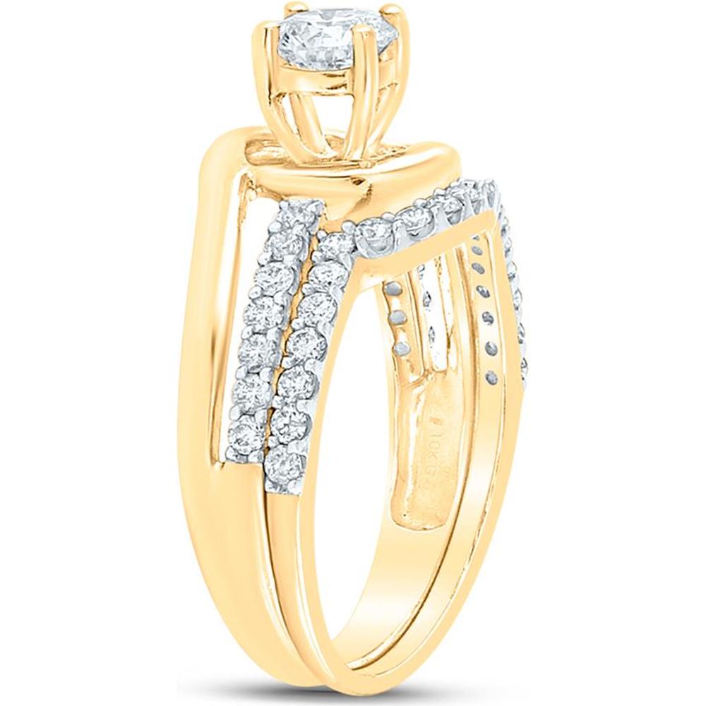 GND 14K Yellow Gold Round Diamond Elevated Bridal Wedding Ring Set – 1.00 Carat Total Diamond Weight
